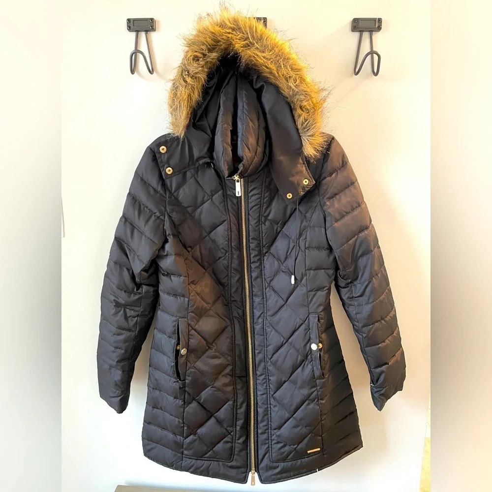 Kenneth Cole New York, warm winter black quilted down-filled jacket, medium EUC - Picture 1 of 7
